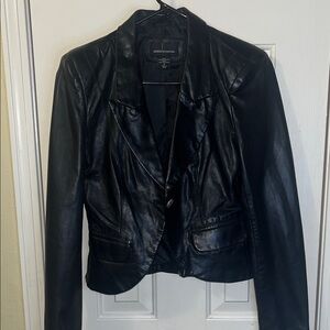 Moda International Black Genuine Leather Crop Blazer  Jacket Size S